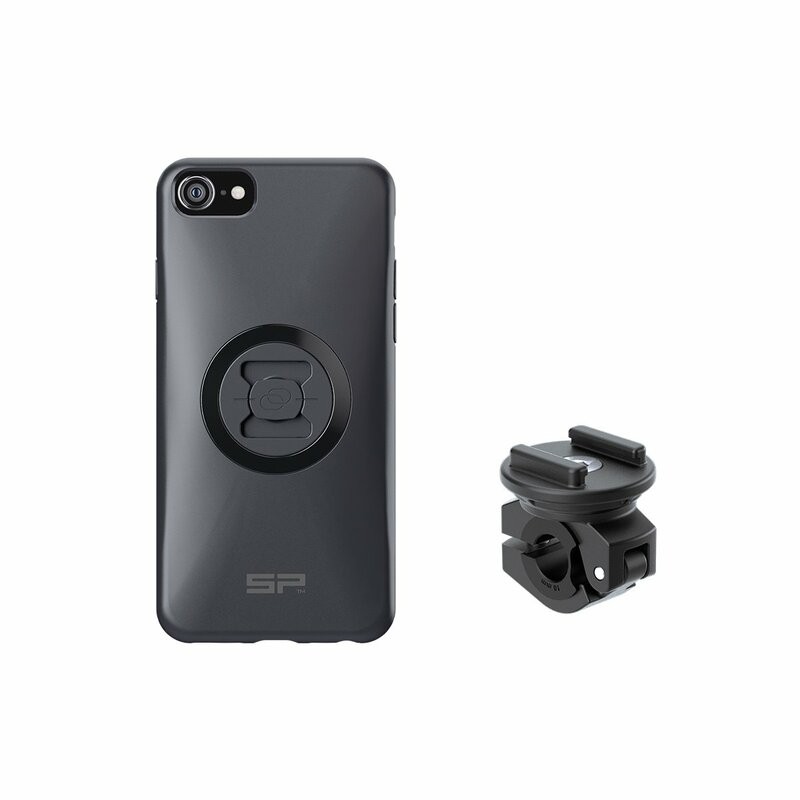 Pack complet SP-CONNECT Moto Bundle fixé sur rétroviseur iPhone 8/7/6/6S