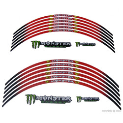 Planche d autocollants Rouge MONSTERpour jante Moto