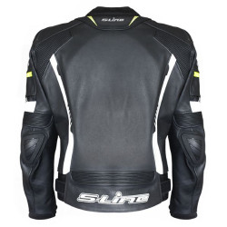 Blouson cuir Racing GP SERIE Noir/Blanc/Jaune Fluo S-LINE Moto Route