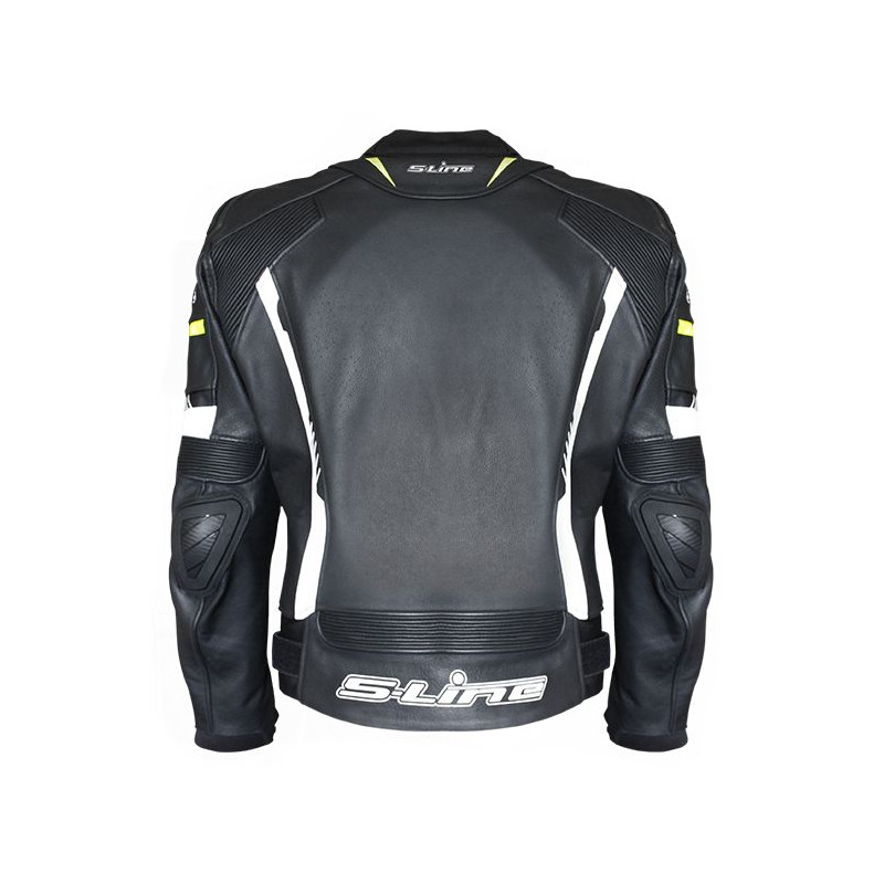 Blouson cuir Racing GP SERIE Noir/Blanc/Jaune Fluo S-LINE Moto Route