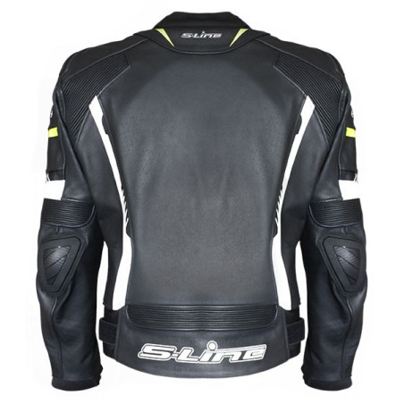 Blouson cuir Racing GP SERIE Noir/Blanc/Jaune Fluo S-LINE Moto Route