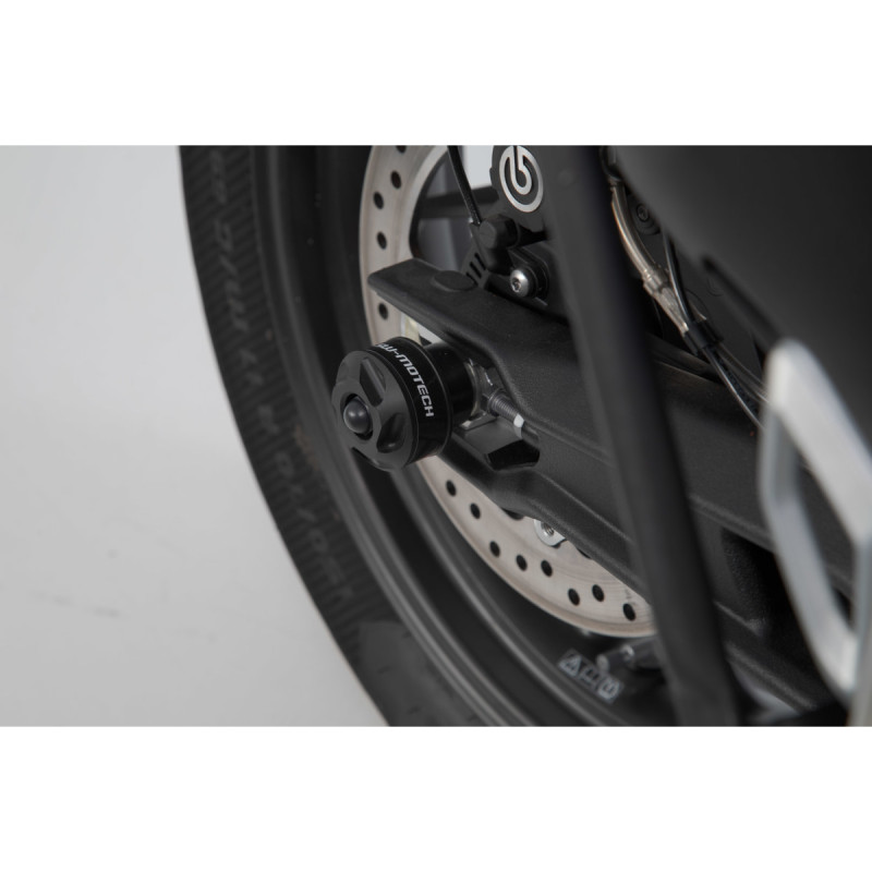 Roulettes de protection pour bras oscillant. Noir. Triumph Tiger 800 (10-) / 900 (19-)