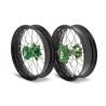Kit roues complètes avant + arrière ART SM 17x3,50/17x4,50 jante noir/moyeu vert Kawasaki