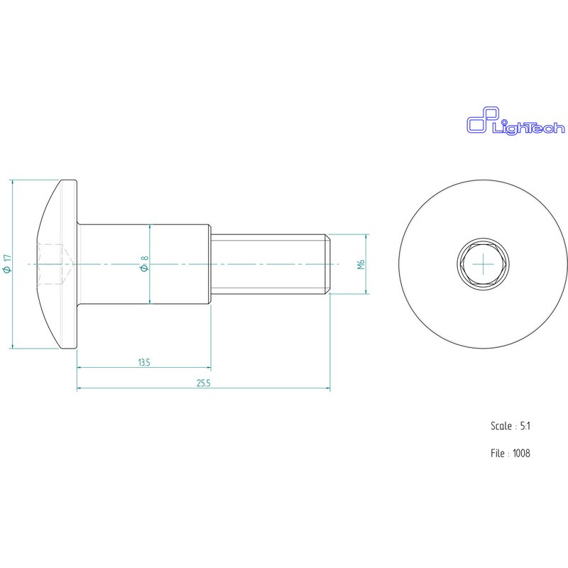 Vis LIGHTECH M6 X 25,5 Type 1008 Ergal argent à l'unité