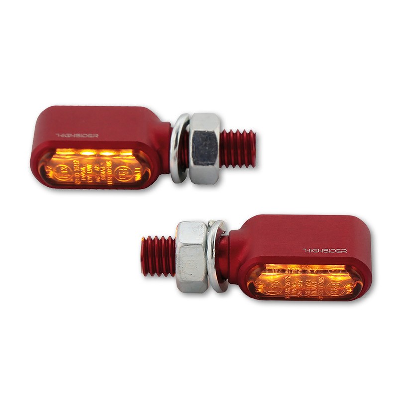 Clignotants LED CNC HIGHSIDER Little Bronx, rouge, verre teinté, homologué E, paire