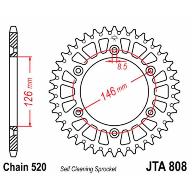 Couronne JT SPROCKETS aluminium Ultra-Light anti-boue 808 - 520